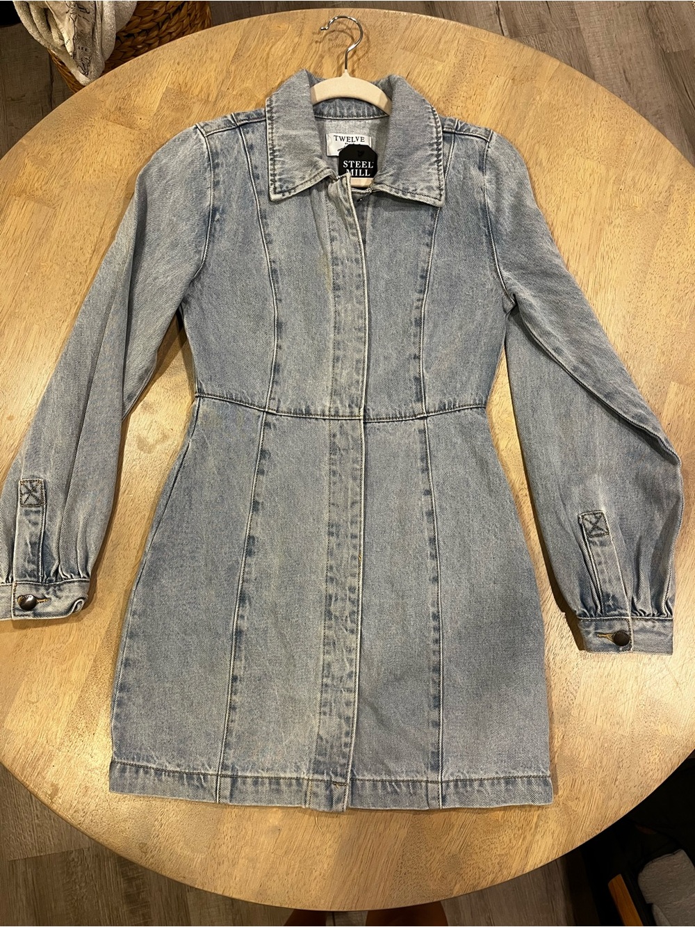 Twelve by Twelve Light Wash Denim Long Sleeve Shirt Dress
